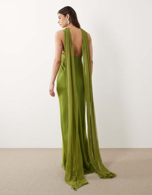 Mango - Capsule - Robe longue à dos nu et détail cape - Vert, 4 de 4