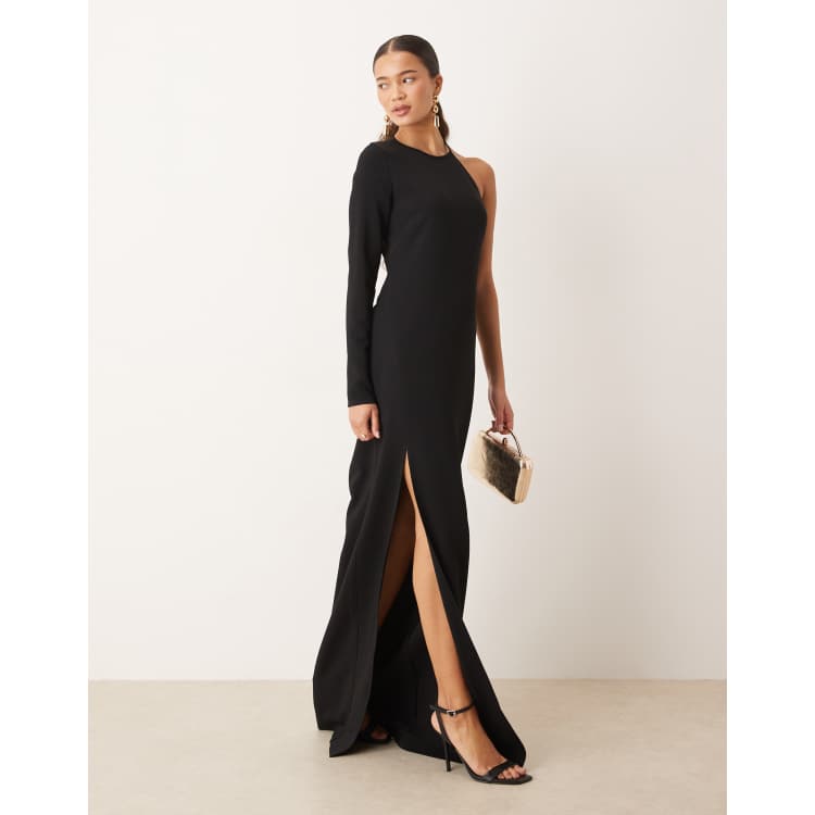 Robe Topshop Noire Détail écharpe Drapée Une épaule - Taille UK 14, Neuve Avec étiquettes, Style Bodycon Mi-longue