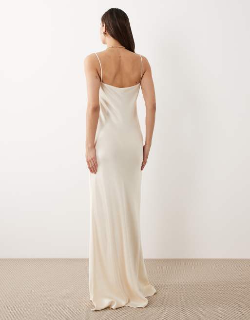 Mango - Capsule - Robe longue avec bretelles fines et encolure carrée - Crème, 4 de 4