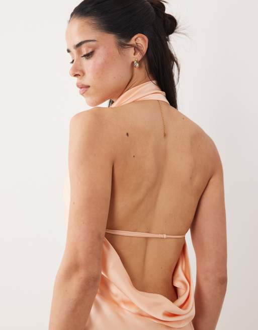 Mango - Capsule - Robe longue dos nu en satin - Rose, 4 de 4
