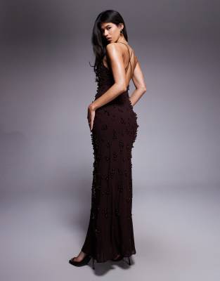Mango - Capsule - Robe longue texturée à fines bretelles - Chocolat-Brown