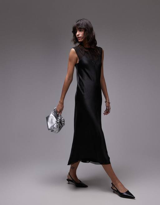 Mango - Capsule - Robe mi-longue et sans manches en mousseline effet superposé - Noir