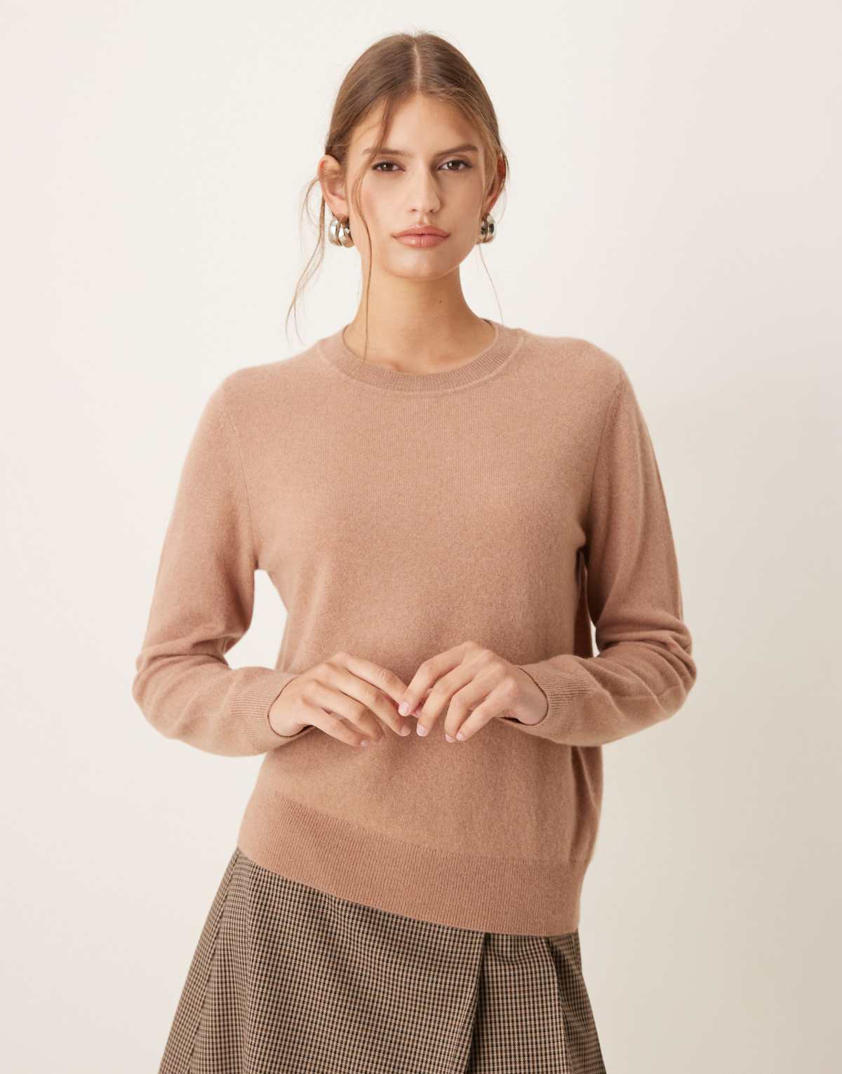 Mango Capsule round neck jumper in light brown