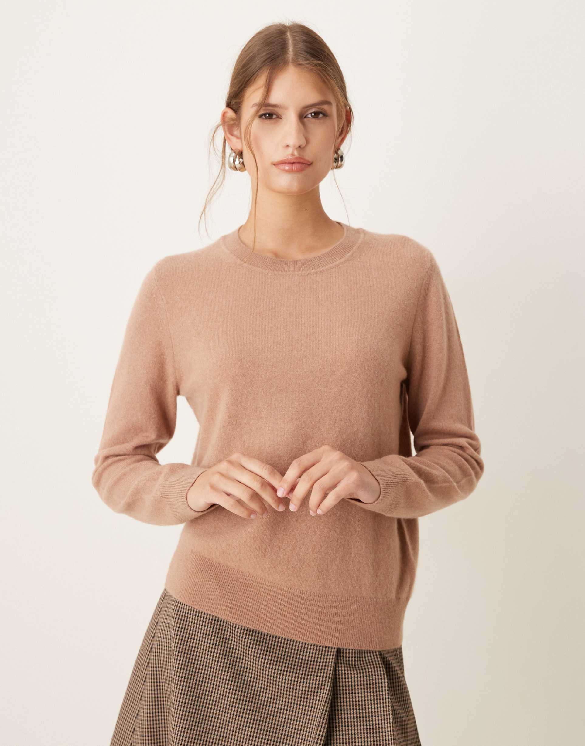 mango capsule round neck sweater in light brown