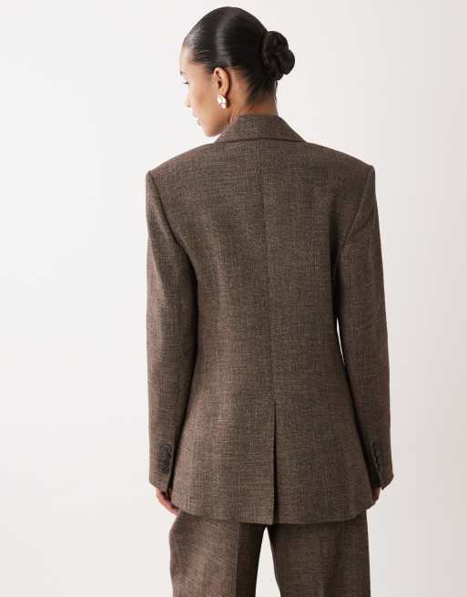 Mango Capsule Ruben premium tailored blazer co-ord in brown, 3 of 4