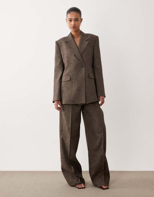 Mango Capsule Ruben premium tailored blazer co-ord in brown, 4 of 4