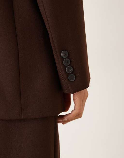 Mango - Capsule - Ruimvallende elegante blazer in bruin, deel van co-ord set, 3 van 4