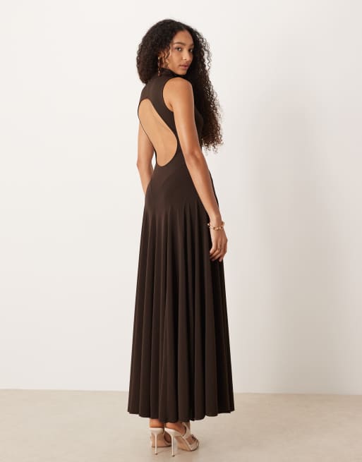 Mango Capsule sculpt high neck maxi dress in brown , 3 of 4