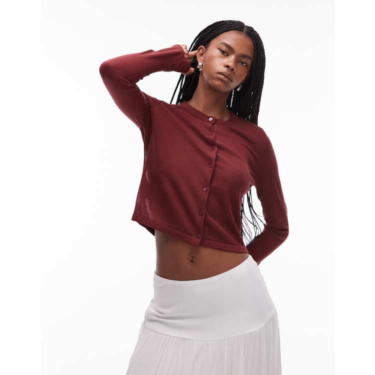 Mango capsule sheer knit cardigan with metallic yarn in burgundy