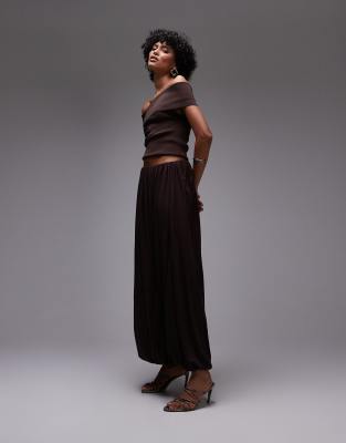 capsule soft drape maxi skirt in deep chocolate-Brown