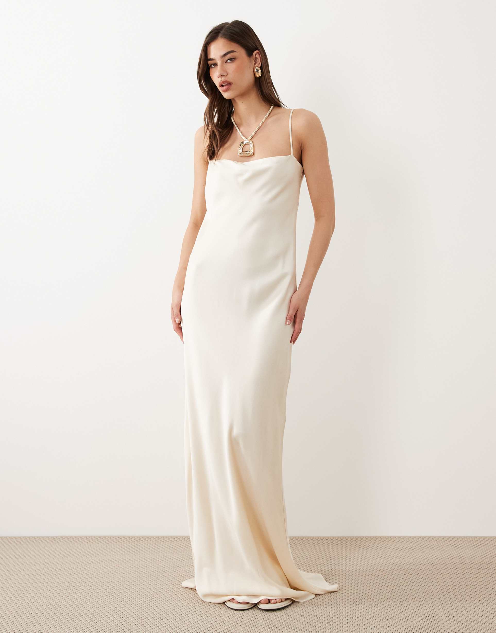mango capsule square neck strappy maxi dress in cream