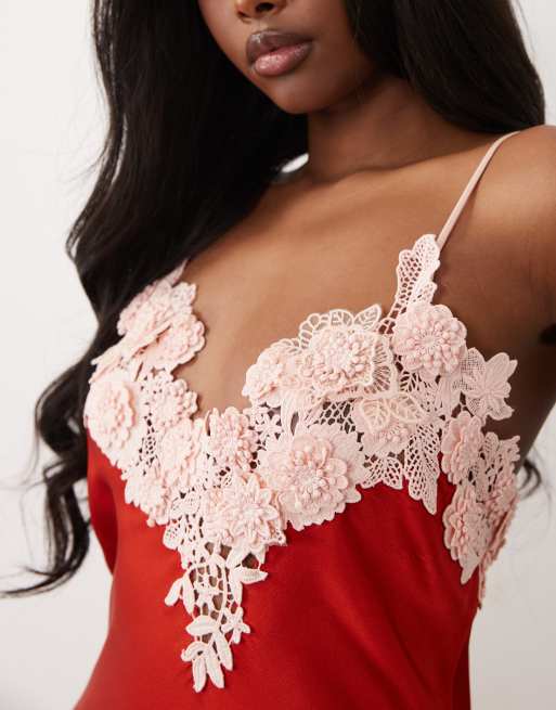 Mango Capsule strappy maxi dress with lace detail in red | ASOS