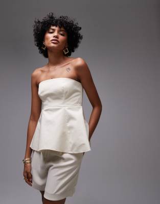 Mango – Capsule – Strukturerad bandeau-topp i peplum-modell av linnemix - view 1