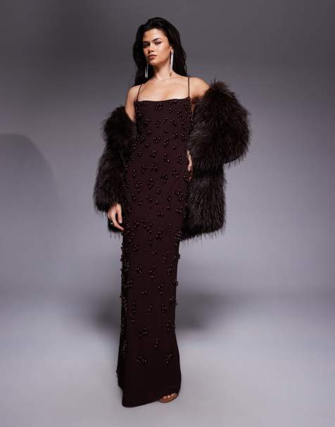 Mango – Capsule – Strukturiertes Träger-Maxikleid in Schokobraun - view 1