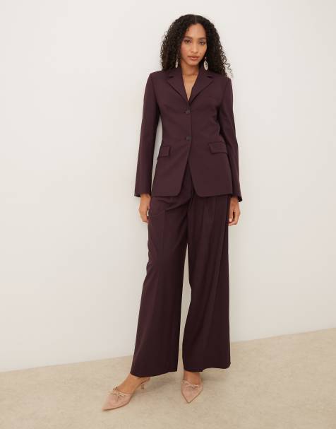 Mango Capsule tailored blazer & trouser co-ord in plum - view 1