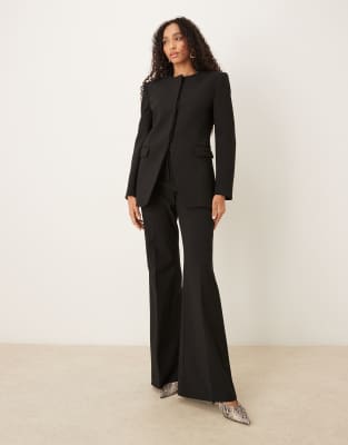 Mango Capsule Tailored Collarless Statement Shoulder Blazer Co-ord In Black