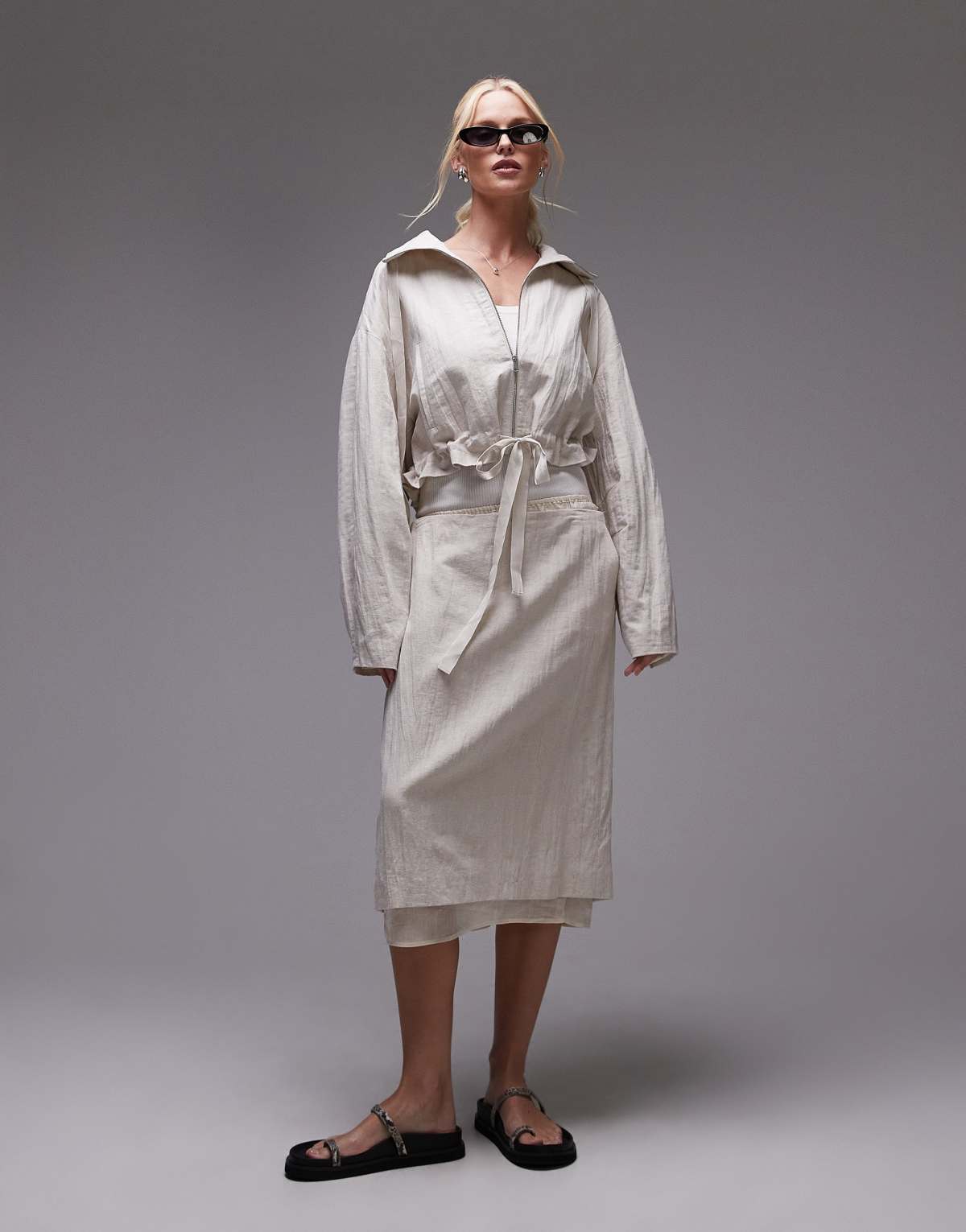 Mango capsule tailored midi skirt co-ord with organza underlay in ivory