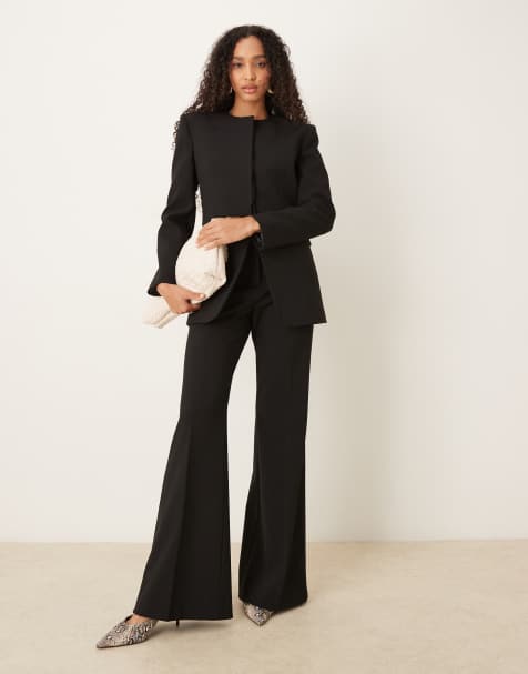 Mango Capsule tailored pleat front kick flare trouser co-ord in black - view 1