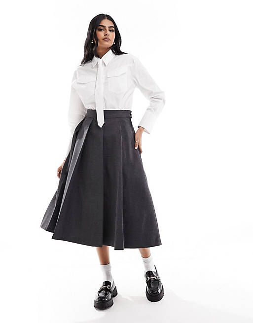 Mango Capsule tailored pleated skirt in grey | ASOS