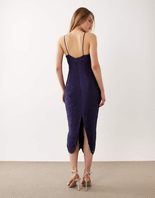 Mango Capsule tassle halterneck midi dress in deep blue, 4 of 4