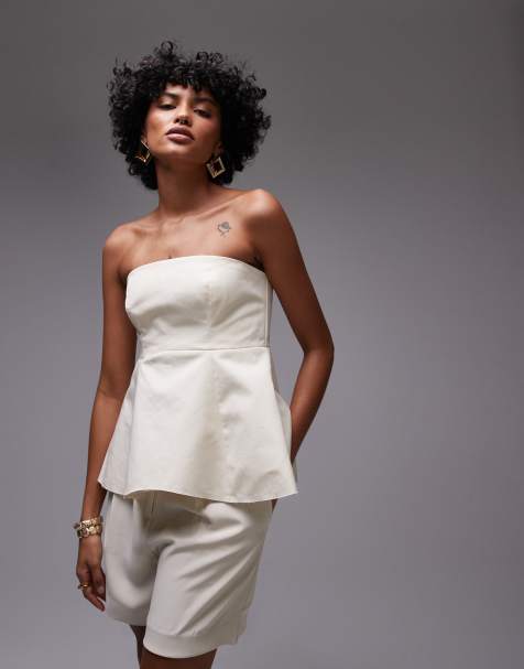Mango - Capsule - Top bandeau structuré en lin à basques - view 1