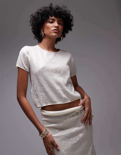 Mango – Capsule – Verziertes T-Shirt in Auster, Kombiteil - view 1
