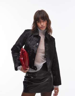 Mango - Capsule - Veste coupe carrée en cuir - Noir