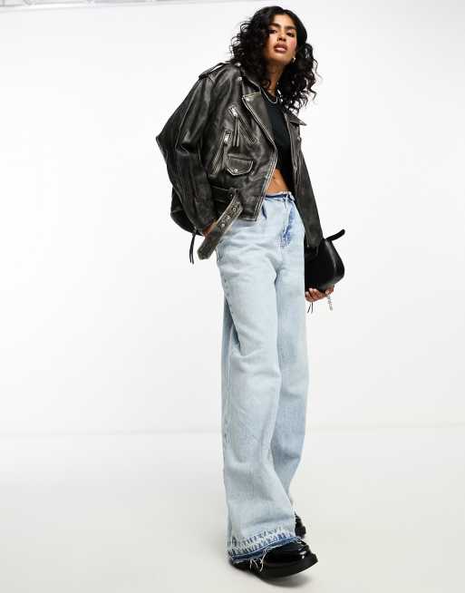 Leather Biker Jacket Veste En Cuir Oversize Mango Mango Capsule