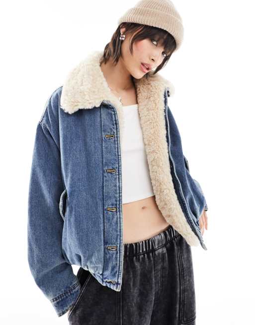 Mouton Veste En Jean Moumoute Col Fourrure Femme Veste En Jeans