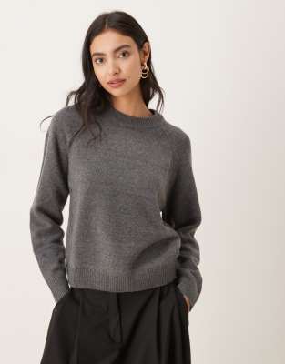 Mango Crewneck Raglan Sleeve Sweater In Gray