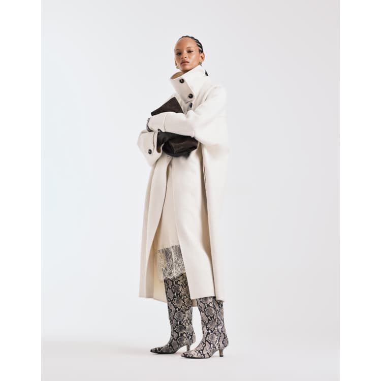 Mango Capsule wool mix tailored maxi coat in winter white | ASOS