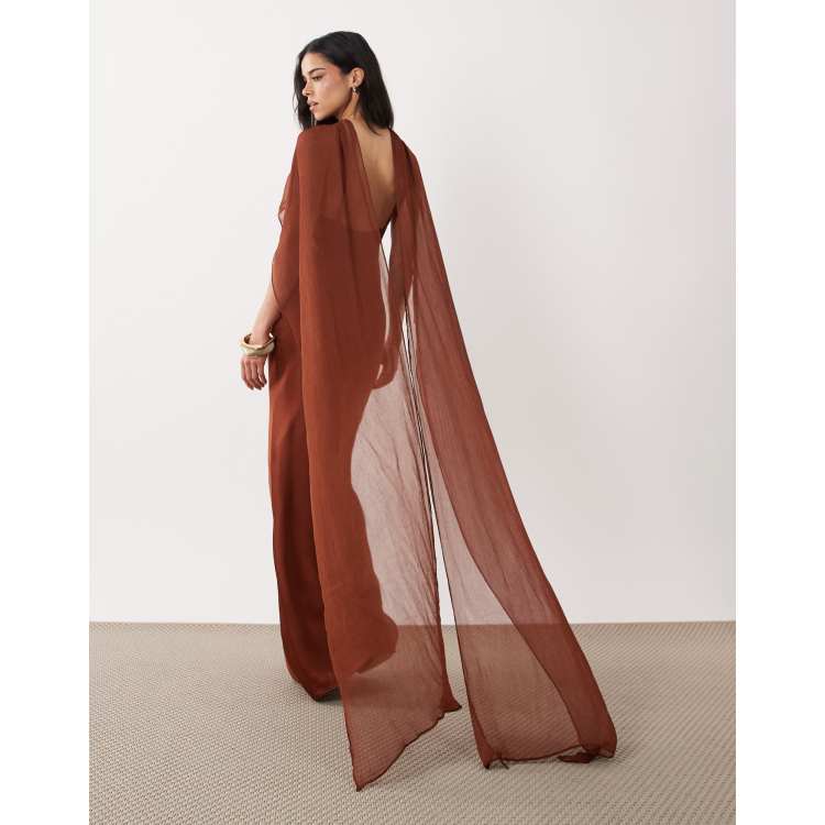 Mango Capule satin maxi dress with scarf in brown | ASOS