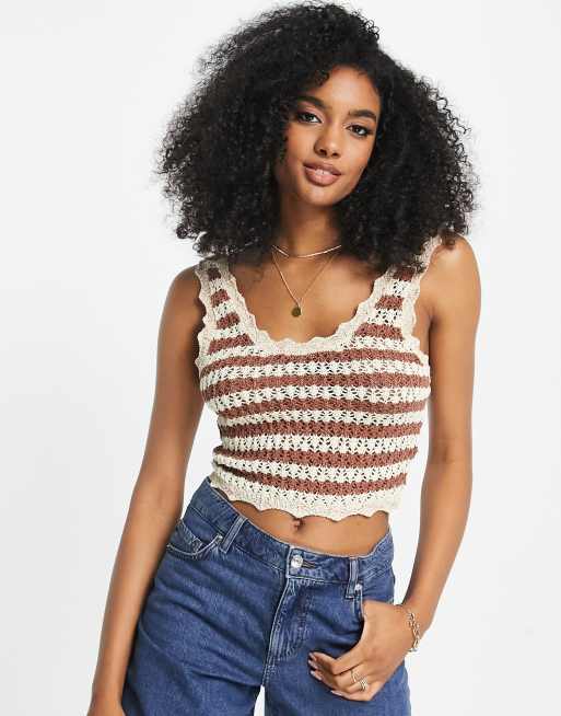 Mango - Caraco rayé en crochet - Crème et rouille