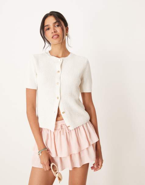 Mango - Cardigan a maniche corte bianco in maglia leggera - view 1