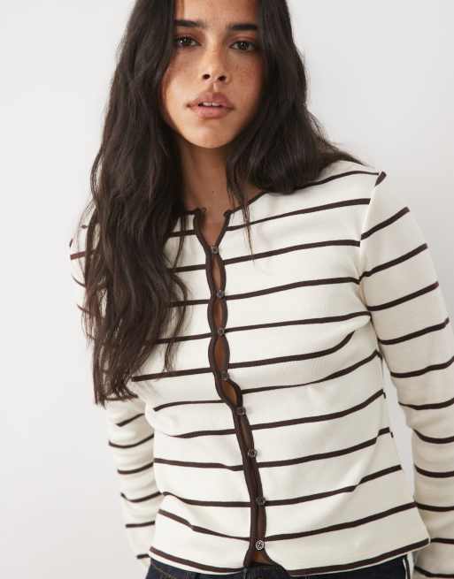 Mango cardigan a righe crema e marroni, 2 di 4