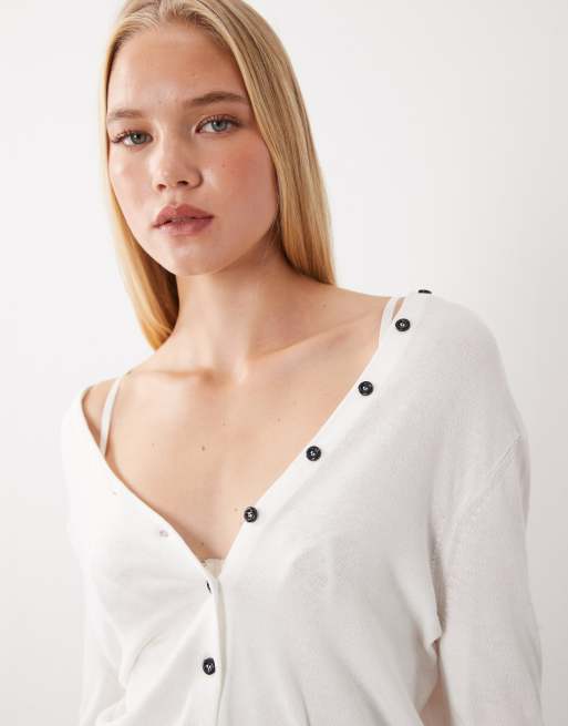 Mango cardigan bianco con bottoni e scollo a V, 2 di 4