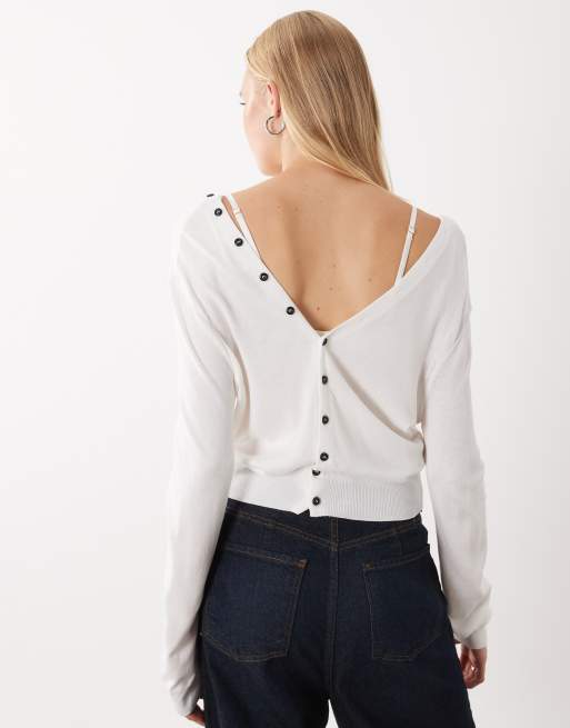 Mango cardigan bianco con bottoni e scollo a V, 3 di 4