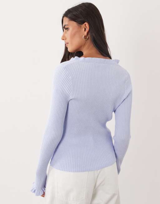 Mango cardigan con dettaglio volant e scollo a V blu, 4 di 4