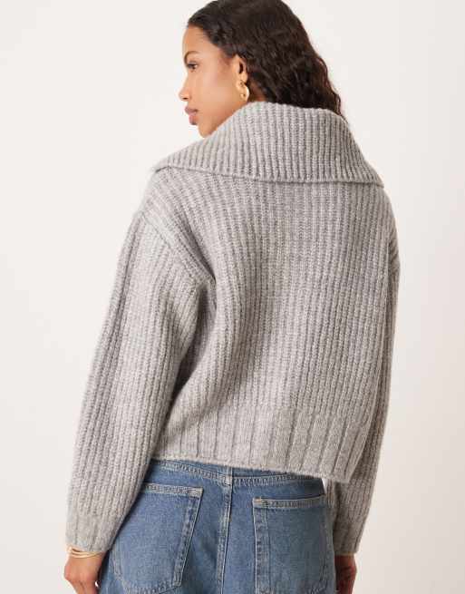 Mango - Cardigan grigio con colletto oversize, 4 di 4