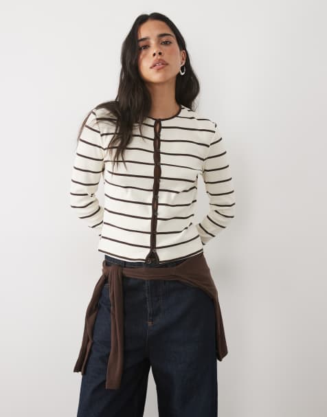 Mango cardigan i creme og brun stribe - view 1