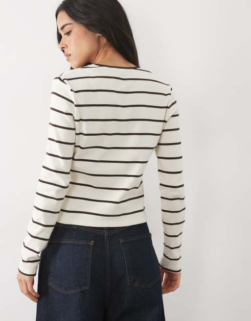 Mango cardigan i creme og brun stribe, 4 af 4