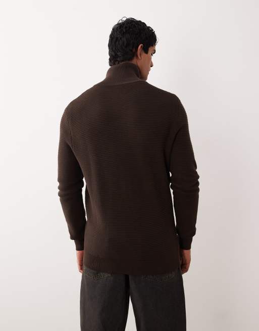 Mango - Cardigan in 100% cotone color cioccolato testurizzato con zip, 3 di 5