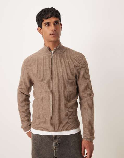 Mango - Cardigan in maglia di misto lana a coste color cammello - view 1