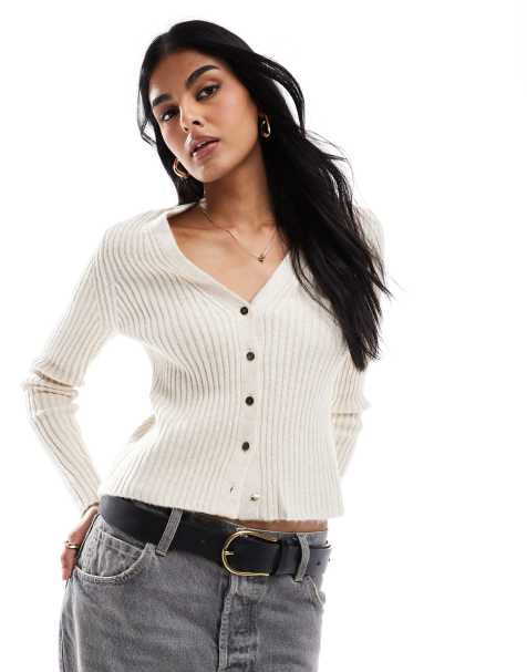 Mango - Cardigan in maglia fine a coste beige con bottoni - view 1
