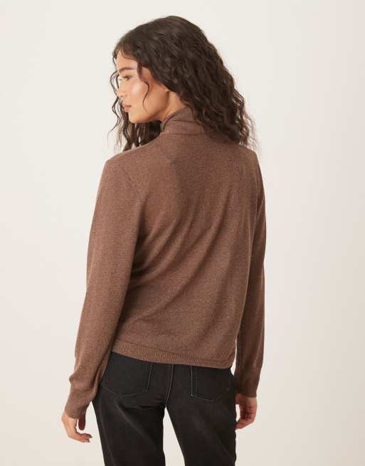 Mango - Cardigan in maglina marrone con allacciatura al collo, 4 di 4