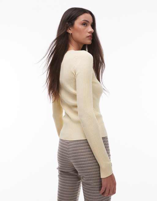 Mango - Cardigan in misto lino a costine giallo pallido, 4 di 4