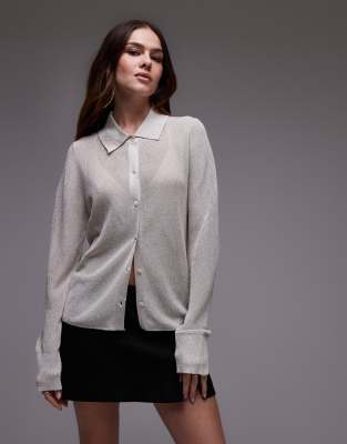 Mango Cardigan In Silver-gold