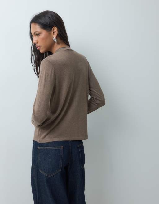 Mango cardigan lavorato a maglia con collo alto beige, 3 di 4