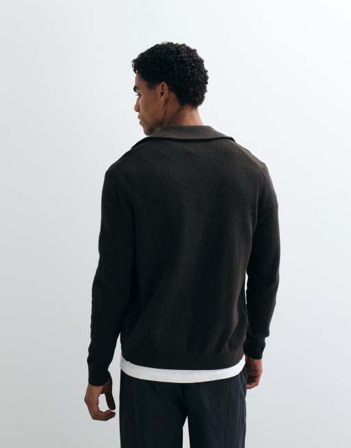 Mango cardigan polo con zip corta marrone, 3 di 5