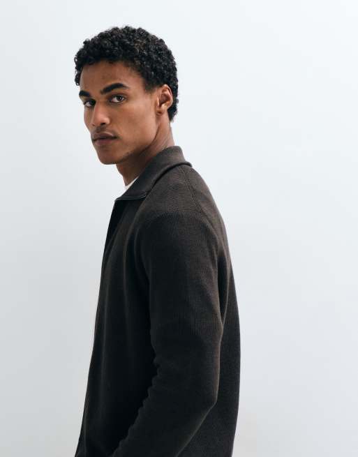 Mango cardigan polo zippé au quart marron, 5 de 5
